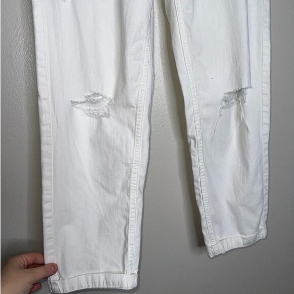 Aerie White Pull-On Cotton Jogger Pants Size Small Distressed Relaxed Fit - Picture 5 of 6
